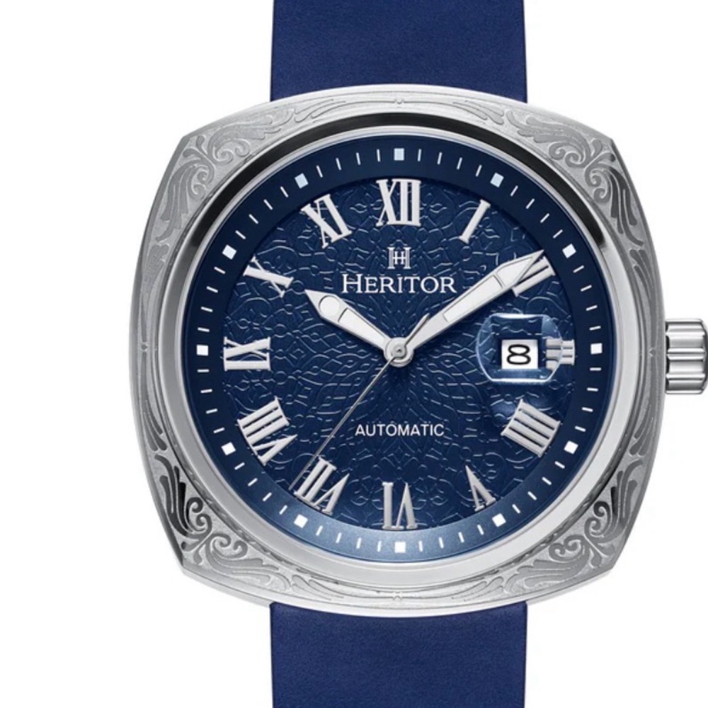HERITOR Davenport Engraved-Case automatic Leather-Band blue Watch men’s